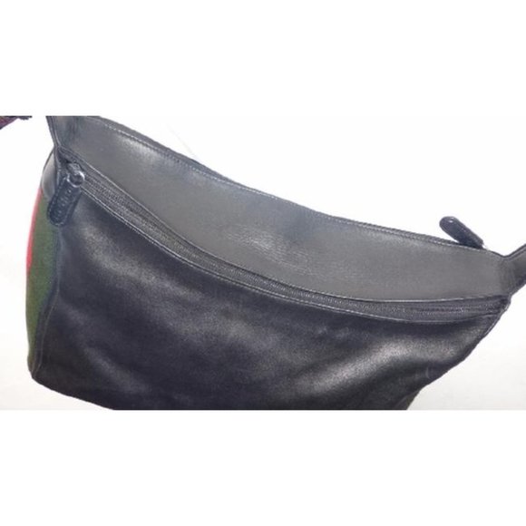 Gucci Vintage Hobo Black Leather Bag with Red Green Webbie Stripe - Picture 7 of 7